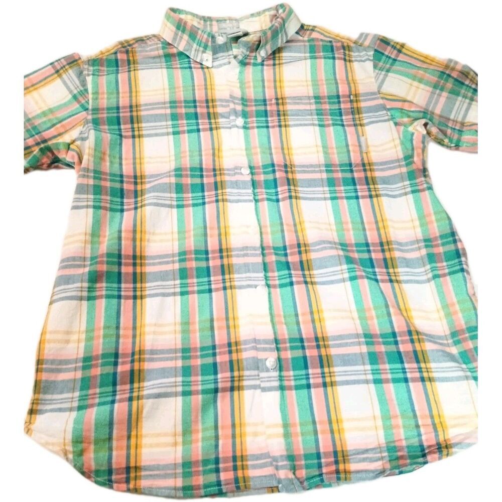 Columbia Mens Large Short Sleeve Plaid Button Down Shirt Teal Blue 100% Cotton - Picture 8 of 16